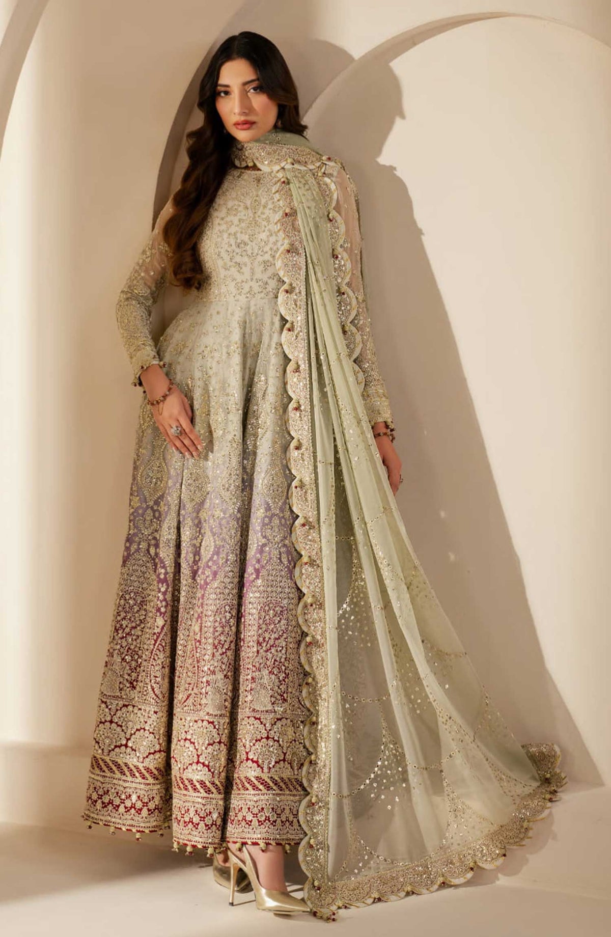 Jazmin Embroidered Chiffon Unstitched 3 Piece - WF 25 01 - JZ25W - Gold - Wedding Collection