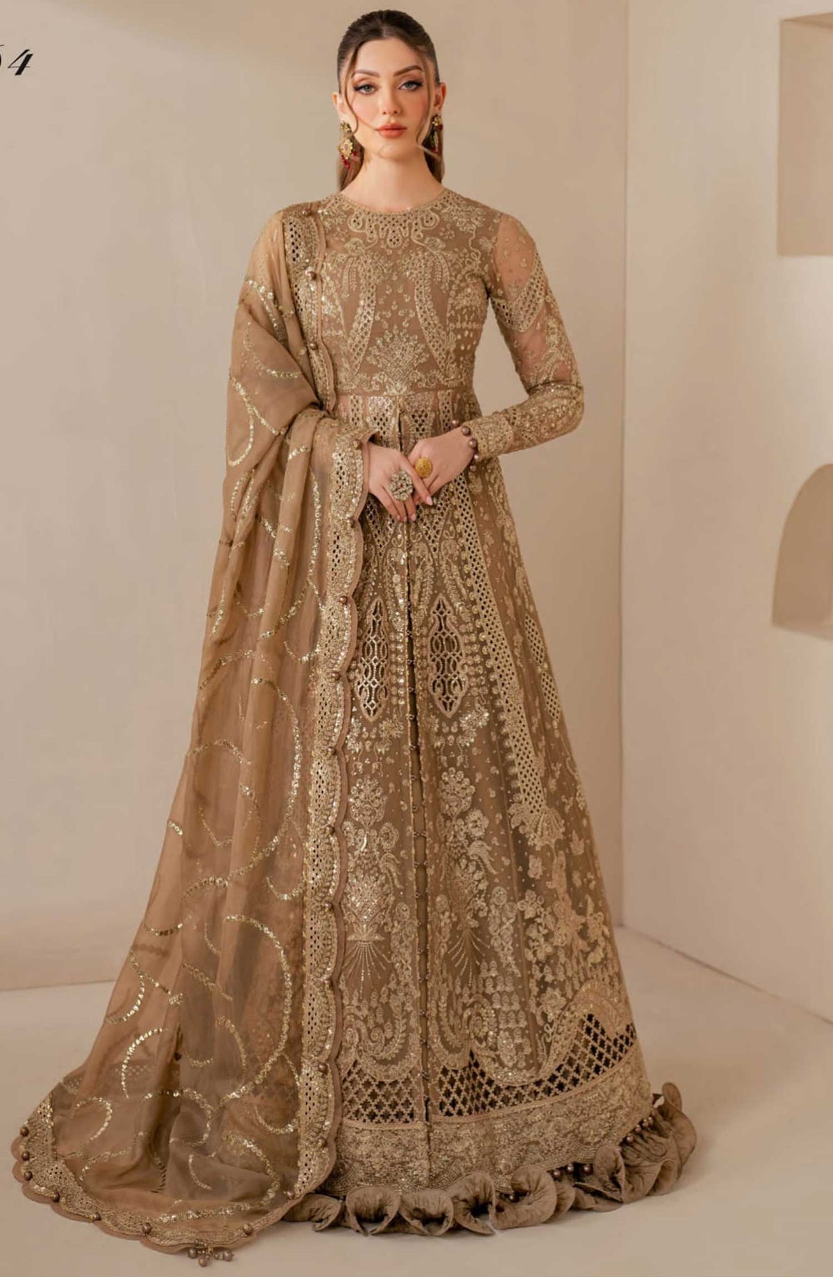 Jazmin Embroidered Chiffon Unstitched 3 Piece - WF 25 04 - JZ25W - Beige - Wedding Collection