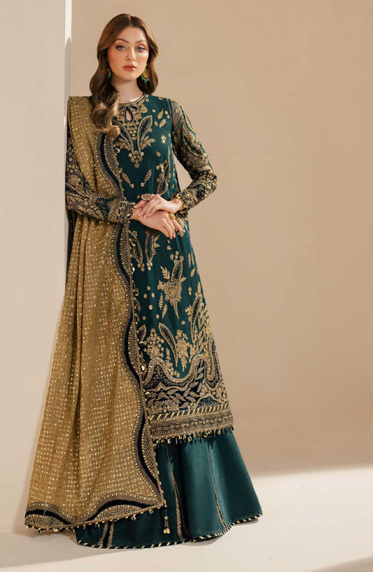 Jazmin Embroidered Chiffon Unstitched 3 Piece - WF 25 06 - JZ25W - Teal - Wedding Collection