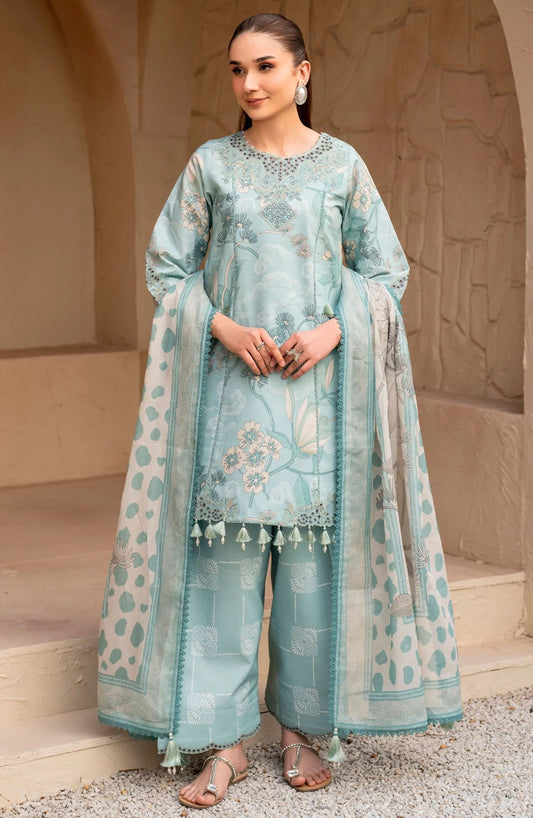 Levana by Alizeh Embroidered Lawn Unstitched 3 Piece Suit - AF-EPL-7030 Fawn - AL25LL - Blue - Summer Collection