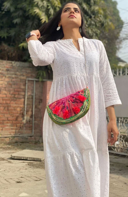 Hues Atelier Casual Chikan Lawn Stitched 2 Piece - White Gypsy - HA25BP - White - Casual Collection