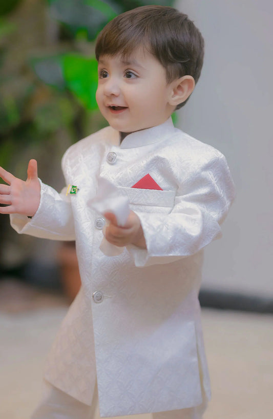 Exclusive 14th August Collection By Hassan Jee - White sherwani - S14