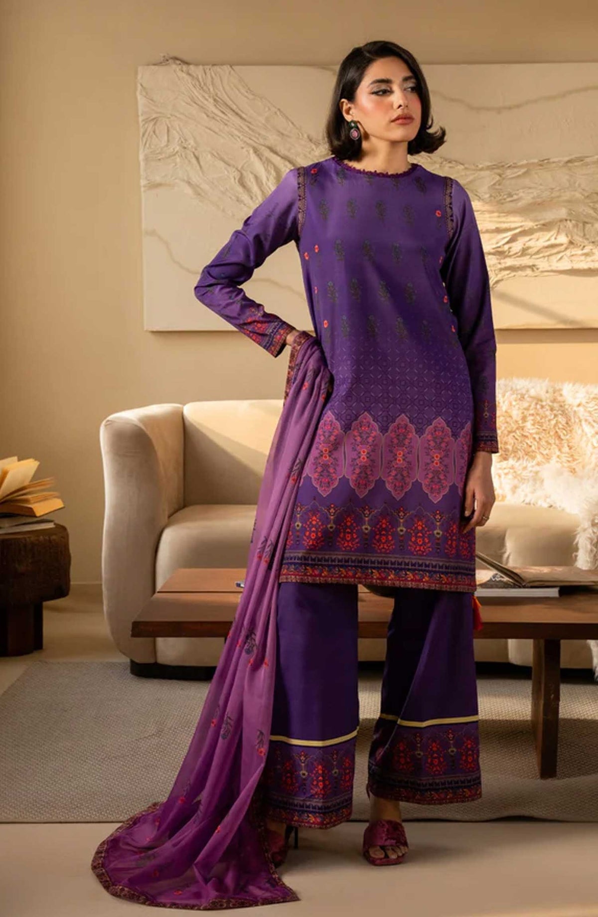 Nazm by Maryam N Maria Printed Silk Unstitched 3 Piece - WILLOW - MS50470 - MNM25N - Purple - Festive Collection