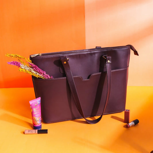 Wine Berry The Boss Lady Pure Leather Women Tote Bags