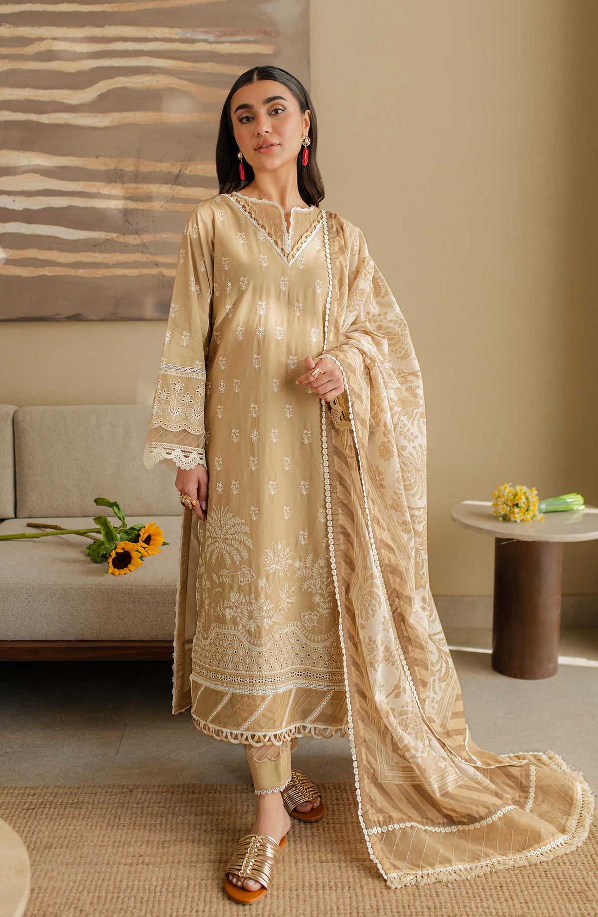 Zellbury Embroidered Cotton Unstitched 3 Piece - WUC 24E 30708 - ZB25C - Fawn - Summer Collection