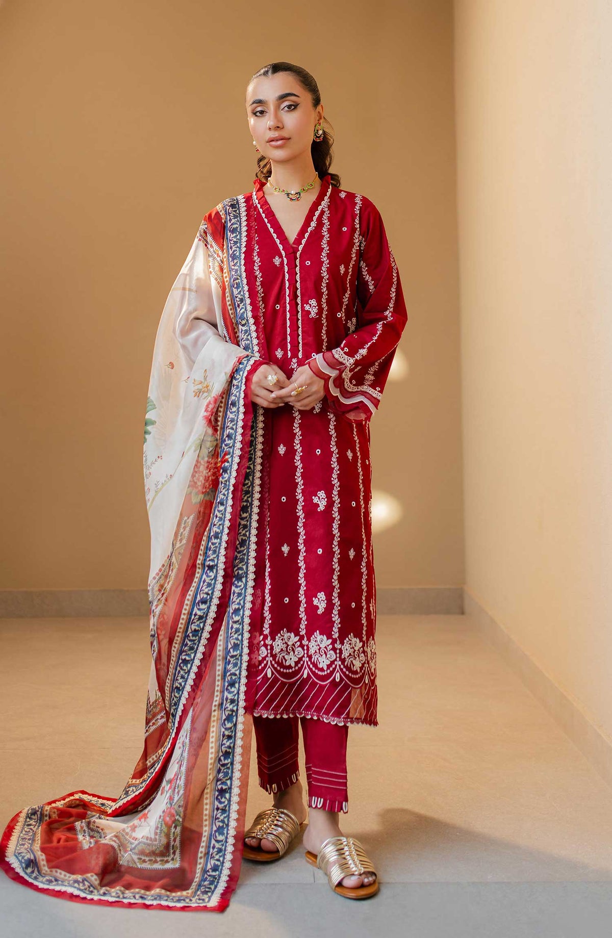 Zellbury Embroidered Cotton Unstitched 3 Piece - WUC 24E 30710 - ZB25C - Red - Summer Collection
