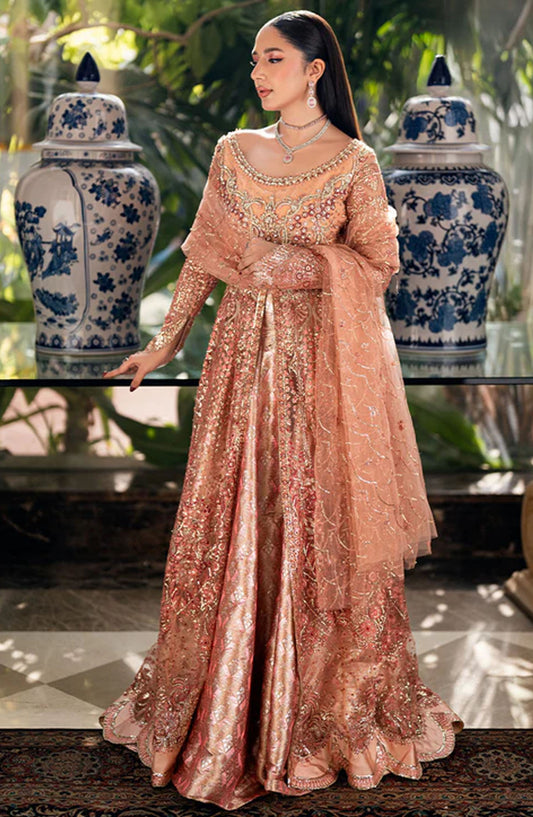 Mushq Embroidered Net Unstitched 4 Piece - Yaari - MQ25M - Peach - Formal Collection