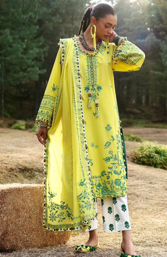 Neelum by Zaha Embroidered Lawn Unstitched 3 Piece Suit - ZL25-10 B ELAYA - ZAH25NL - Yellow - Summer Collection