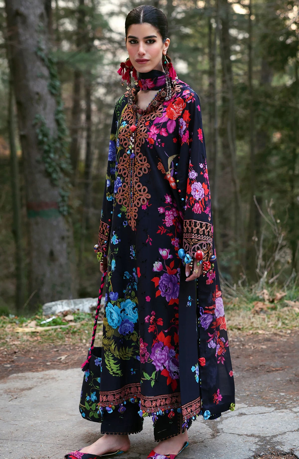 Neelum by Zaha Embroidered Lawn Unstitched 3 Piece Suit - ZL25-07 A ALYA - ZAH25NL - Black - Summer Collection