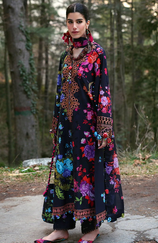 Neelum by Zaha Embroidered Lawn Unstitched 3 Piece Suit - ZL25-07 A ALYA - ZAH25NL - Black - Summer Collection
