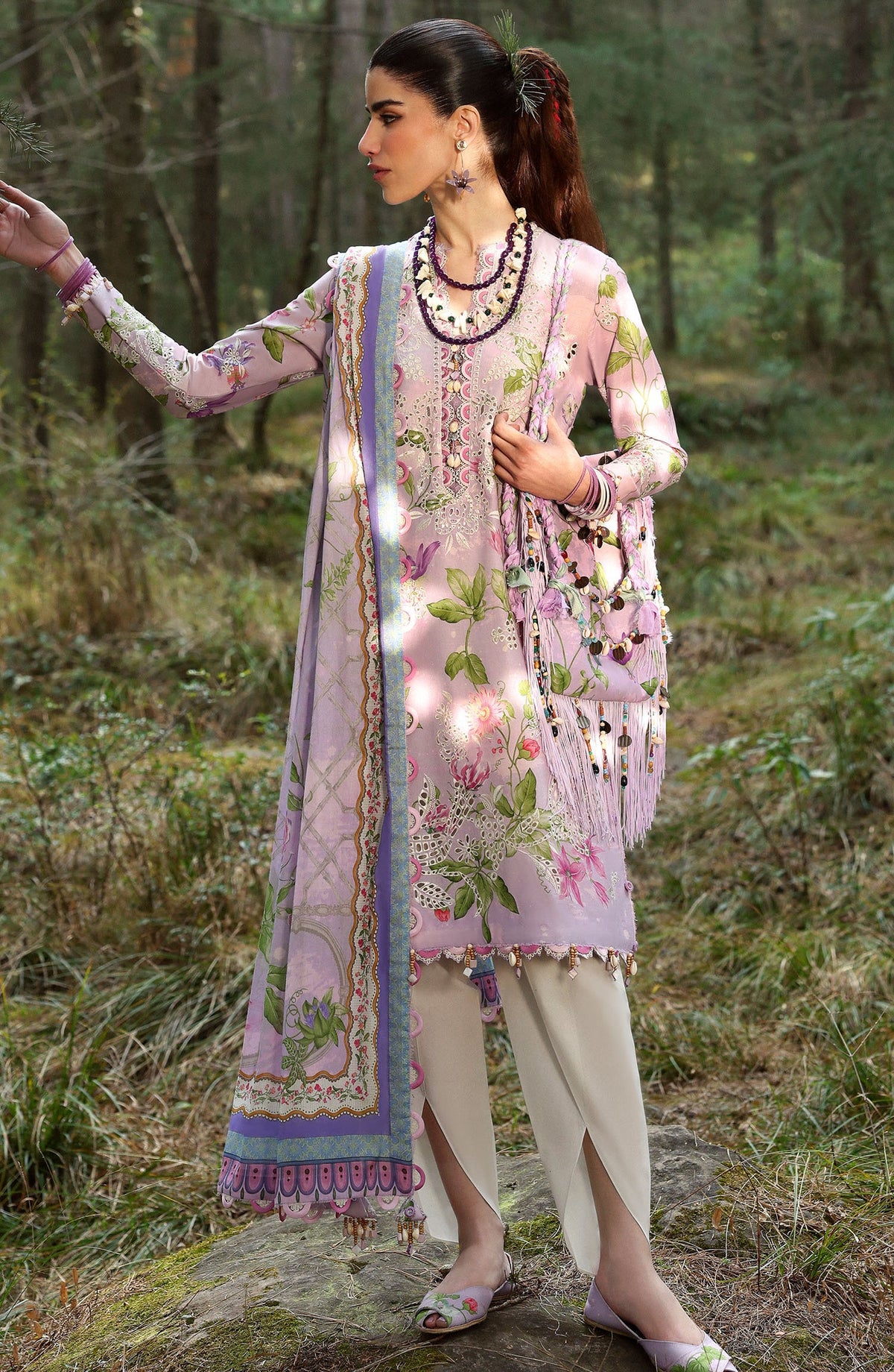 Neelum by Zaha Embroidered Lawn Unstitched 3 Piece Suit - ZL25-02 A ELARA - ZAH25NL - Pink - Summer Collection