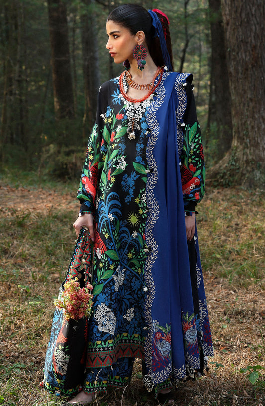 Neelum by Zaha Embroidered Lawn Unstitched 3 Piece Suit - ZL25-03 A BLACK SOLANA - ZAH25NL - Black - Summer Collection