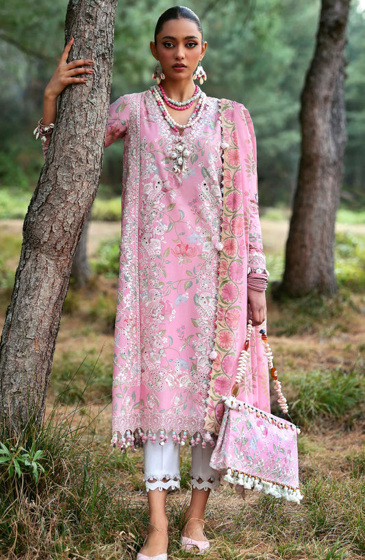 Neelum by Zaha Embroidered Lawn Unstitched 3 Piece Suit - ZL25-01 A ZAYANA - ZAH25NL - Pink - Summer Collection