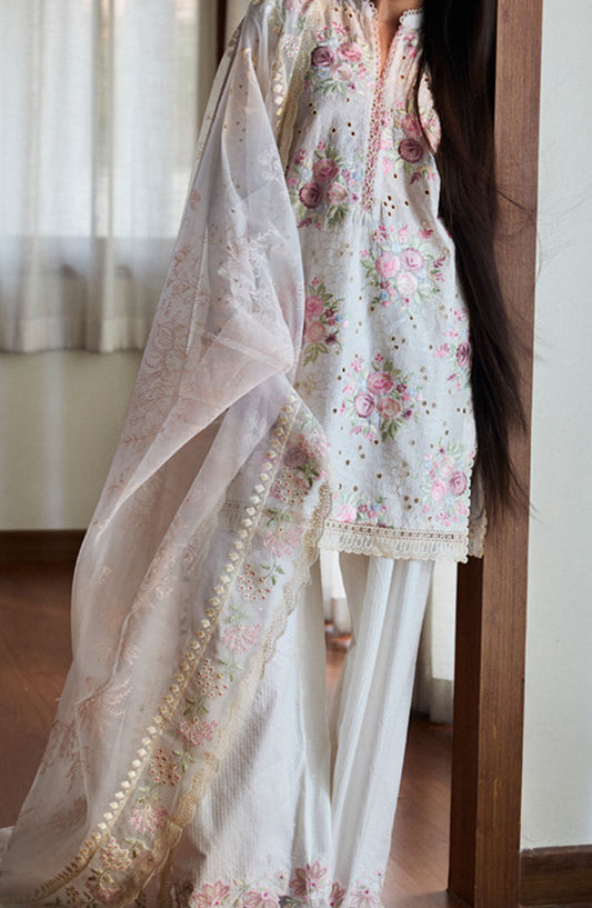 Satori by Zara Shahjahan Embroidered Lawn Unstitched 3 Piece Suit - D-10-A Kairo - ZS25SSL - White - Summer Collection