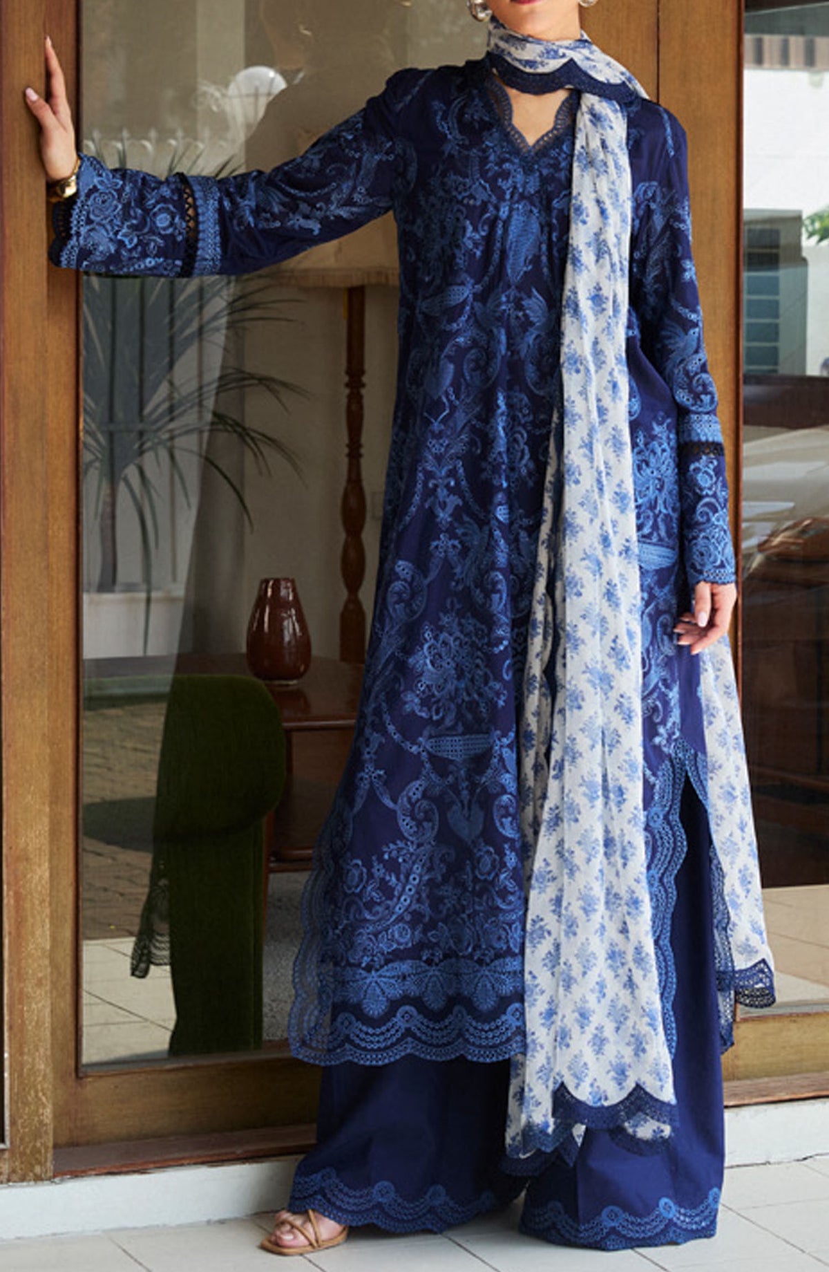Satori by Zara Shahjahan Embroidered Lawn Unstitched 3 Piece Suit - D-09-B Sei - ZS25SSL - Blue - Summer Collection