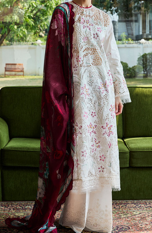Satori by Zara Shahjahan Embroidered Lawn Unstitched 3 Piece Suit - D-03-A Umi - ZS25SSL - White - Summer Collection
