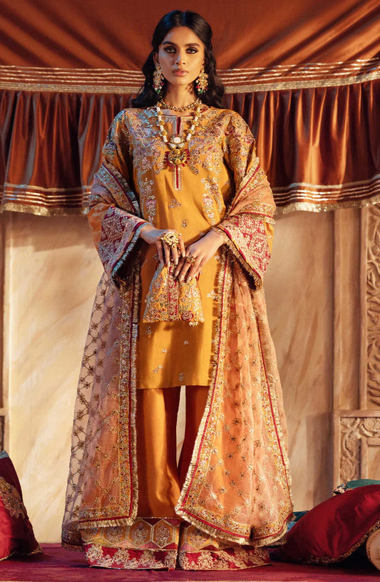 AJR Embroidered Silk Unstitched 3 Piece - Zareen - AJR25S - Yellow - Wedding Collection