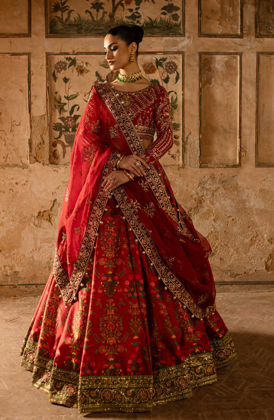 Khwabedah By Maria Osama Khan Embroidered Unstitched 3 Piece - Zareen - MOK25K - Red - Wedding Collection