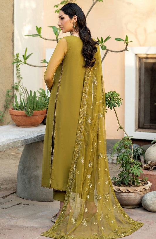 Arzou by Zarif Embroidered Chiffon Unstitched 3 Piece Suit - UNST-HW-06 Jean - ZRF25ARUF - Green - Fromal Collection