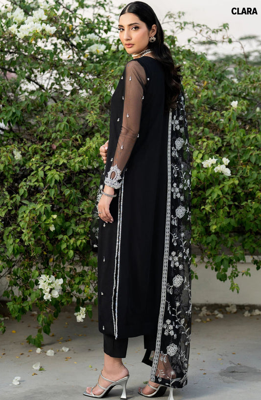 Arzou by Zarif Embroidered Net Unstitched 3 Piece Suit - UNST-HW-05 Clara - ZRF25ARUF - Black - Fromal Collection