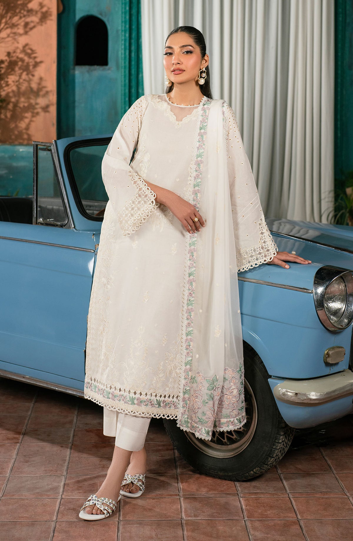 Lamhay by Zarif Embroidered Lawn Unstitched 3 Piece Suit - UNST-LMLW-09 Janira - ZF25LLEL - White - Summer Collection