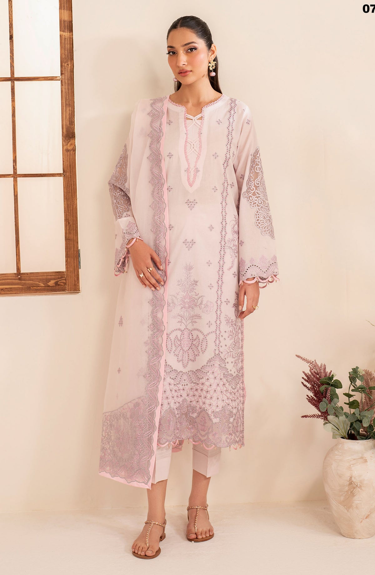 Lamhay by Zarif Embroidered Lawn Unstitched 3 Piece Suit - UNST-LMLW-07 Nerisa - ZF25LLEL - Off White - Summer Collection