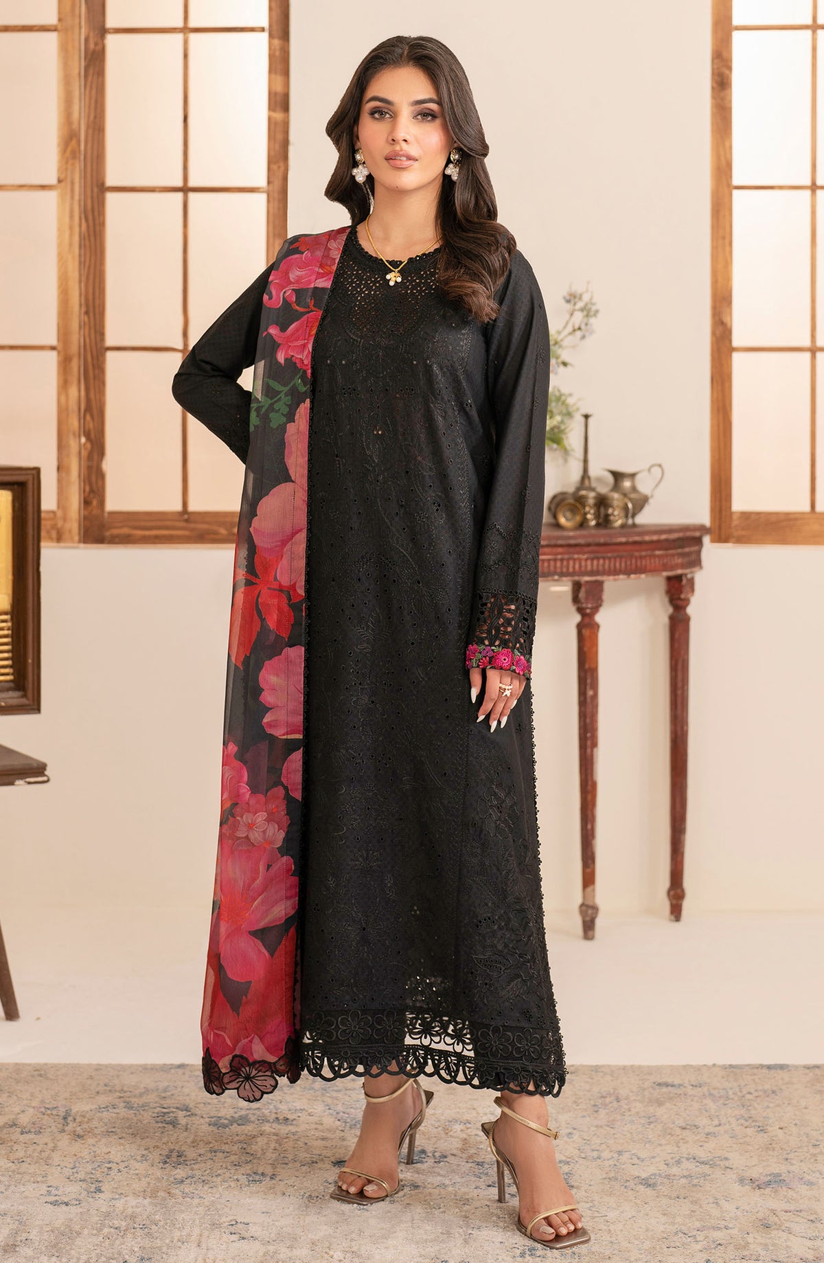 Lamhay by Zarif Embroidered Lawn Unstitched 3 Piece Suit - UNST-LMLW-05 Zoyah - ZF25LLEL - Black - Summer Collection