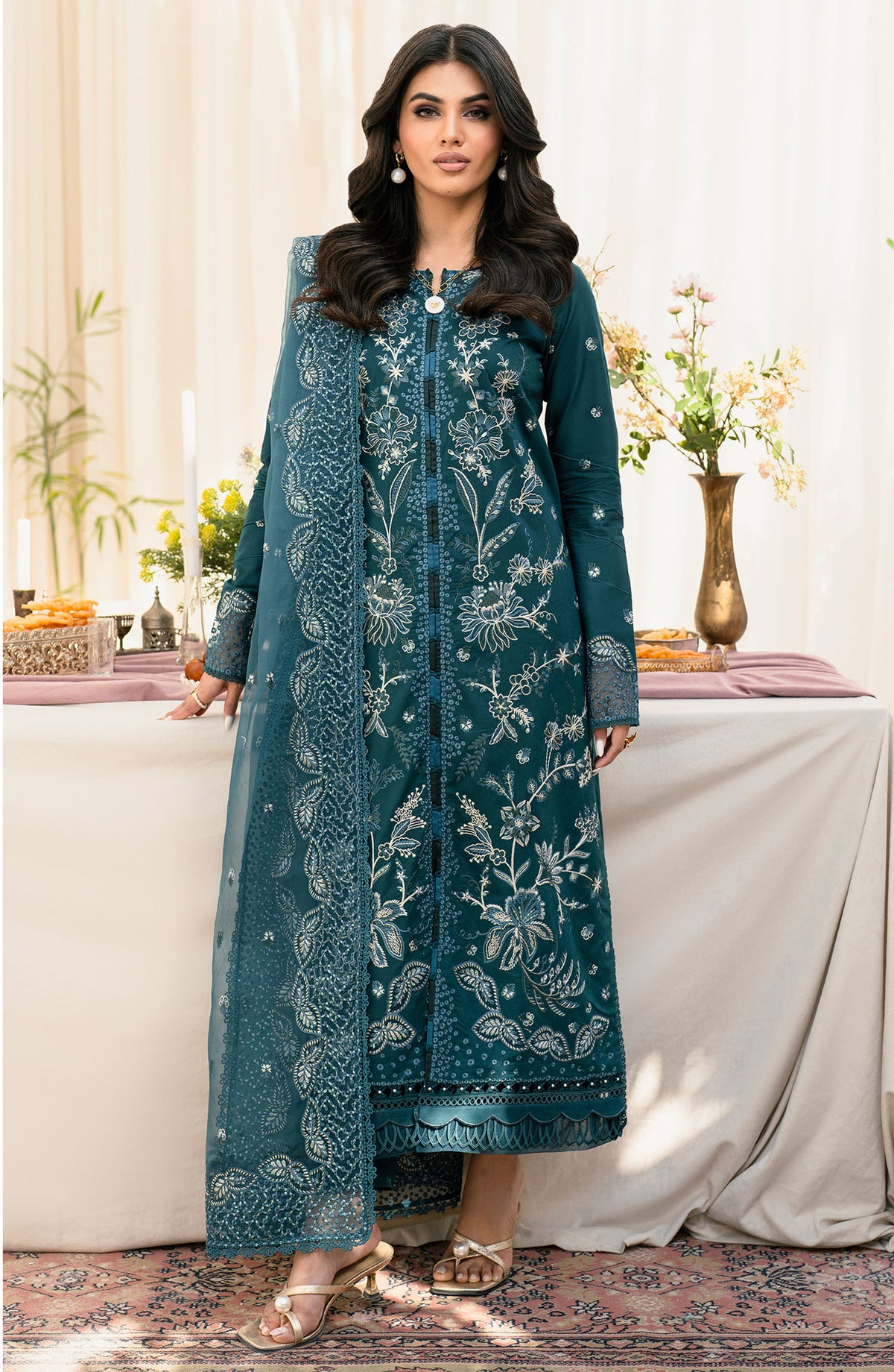 Lamhay by Zarif Embroidered Lawn Unstitched 3 Piece Suit - UNST-LMLW-04 Warina - ZF25LLEL - Blue - Summer Collection