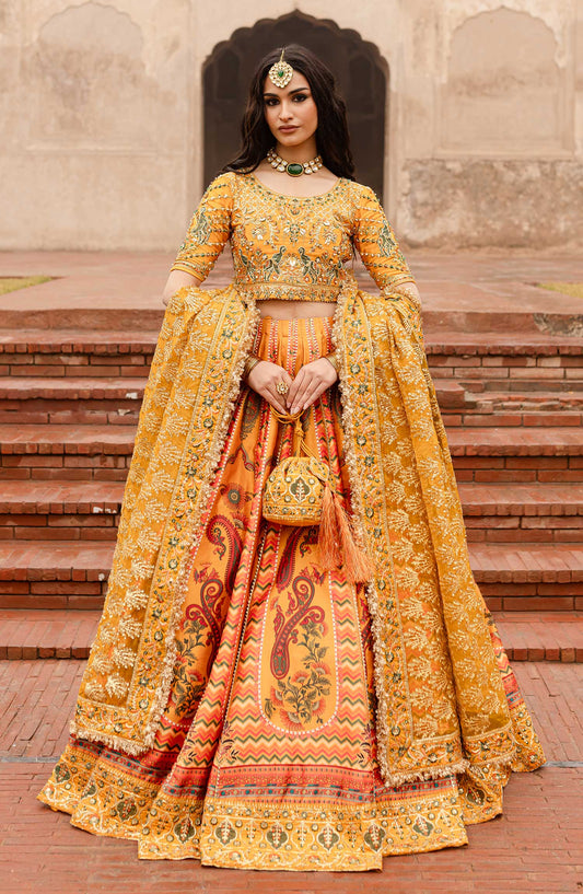 Khwabedah By Maria Osama Khan Embroidered Unstitched 3 Piece - Zariya - MOK25K - Yellow - Wedding Collection