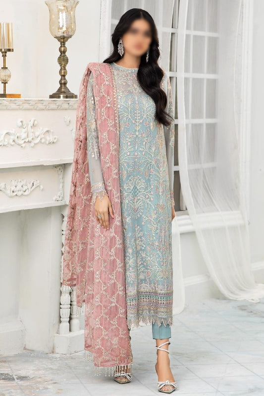 DeLuxury Unstitched Formal Edit by Zarif ZDL 04 BLUE MIST