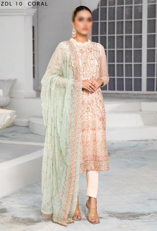 DeLuxury Unstitched Formal Edit by Zarif ZDL 10 CORAL
