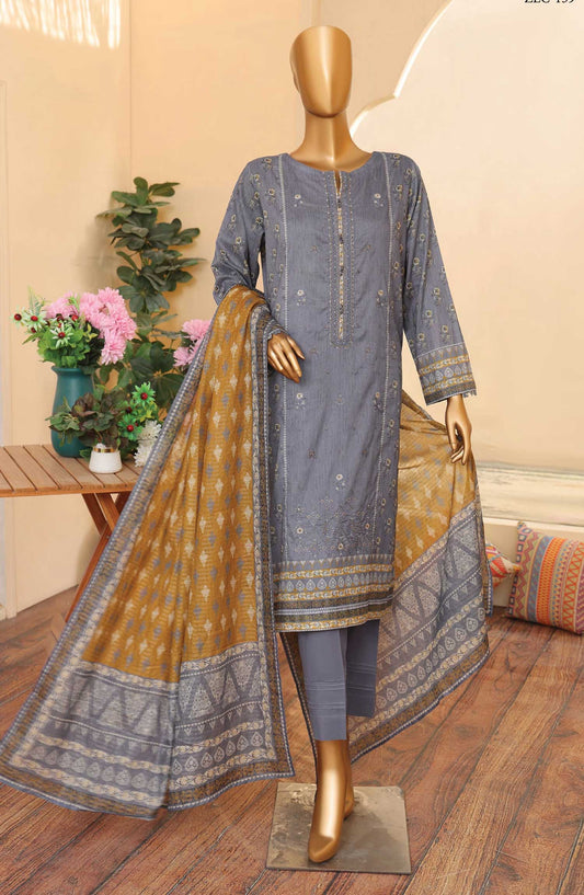 Zouk by HZ Textile Embroidered Lawn Unstitched 3 Piece - ZEC 159 - HZ25Z - Blue - Summer Collection