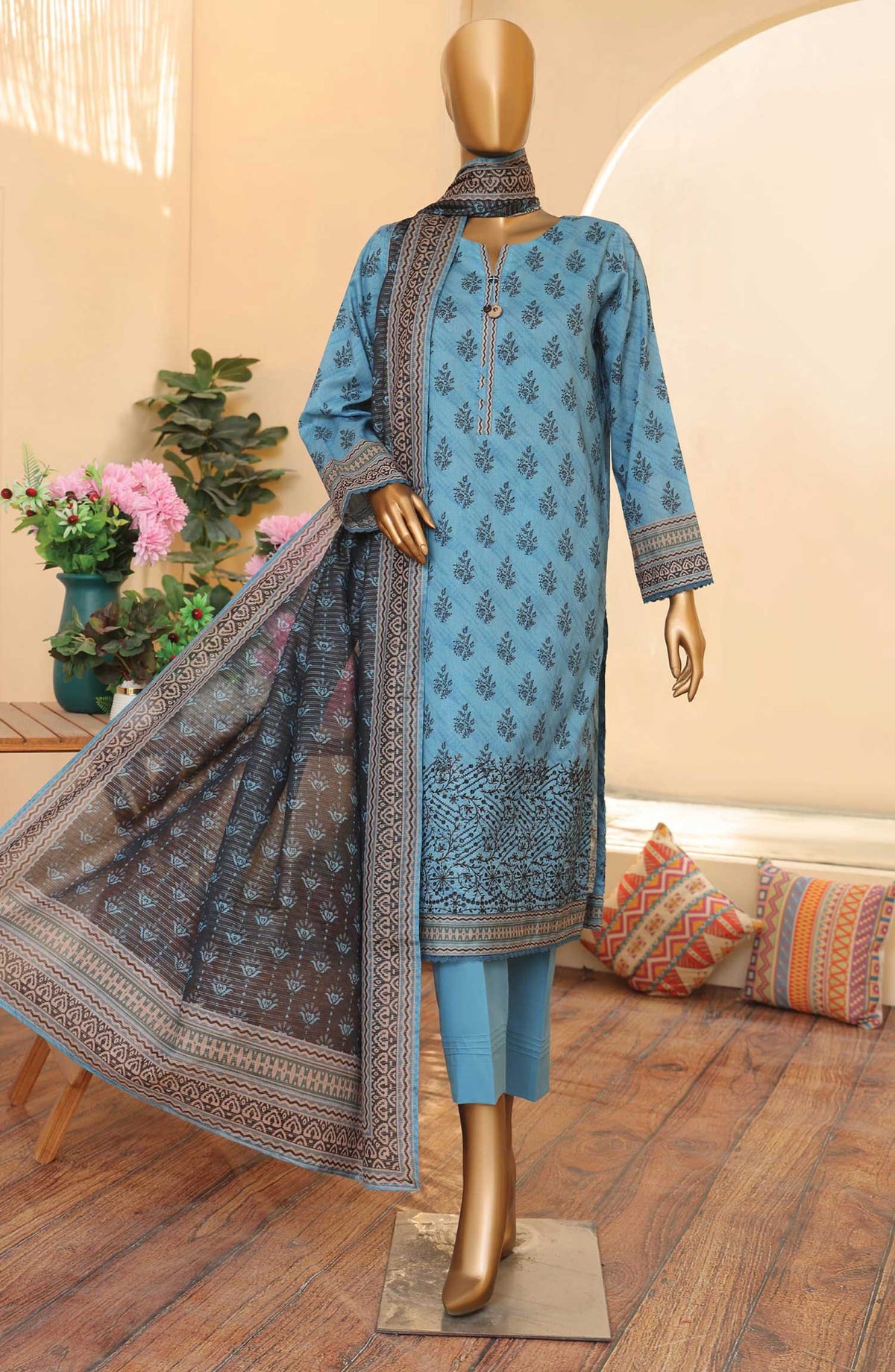 Zouk by HZ Textile Embroidered Lawn Unstitched 3 Piece - ZEC 160 - HZ25Z - Blue - Summer Collection