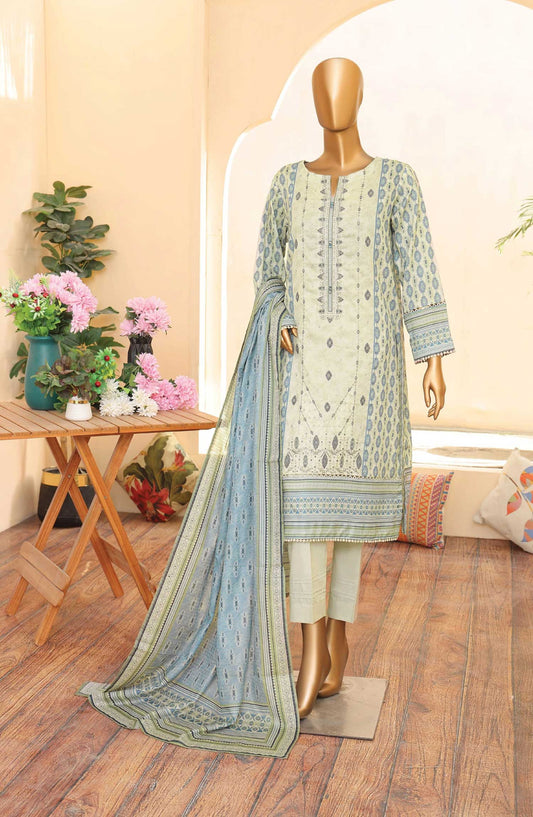 Zouk by HZ Textile Embroidered Lawn Unstitched 3 Piece - ZEC 165 - HZ25Z - Light Blue - Summer Collection