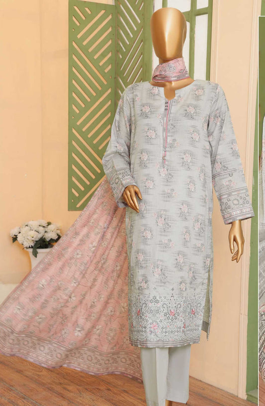 Zouk by HZ Textile Embroidered Lawn Unstitched 3 Piece - ZEC 167 - HZ25Z - Light Grey - Summer Collection