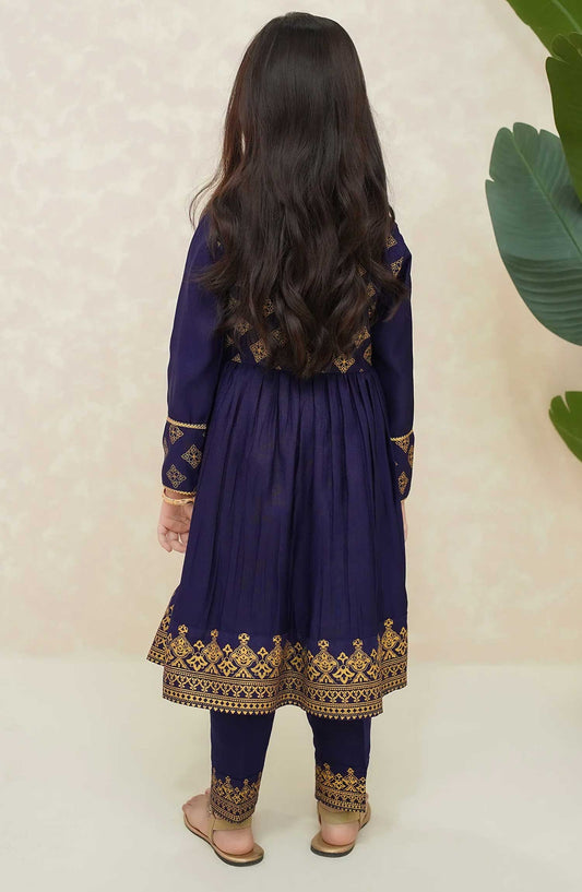 Modest Embroidered Raw Sillk Stitched 3 Piece - Zehra Blue - MD25F - Festive Collection