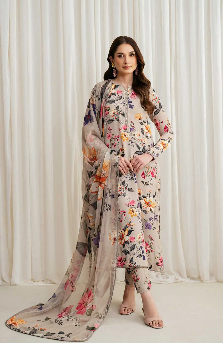 Zarif Printed Georgette Silk Collection 2024-ZGS 05 BEIGE