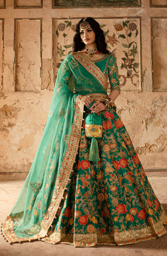 Khwabedah By Maria Osama Khan Embroidered Unstitched 3 Piece - Zinia - MOK25K - Green - Wedding Collection