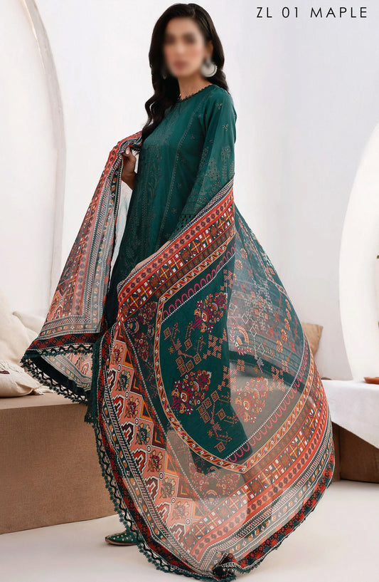 Zarif Eid Lawn Embroidered and Printed Edit - ZL 01 MAPLE