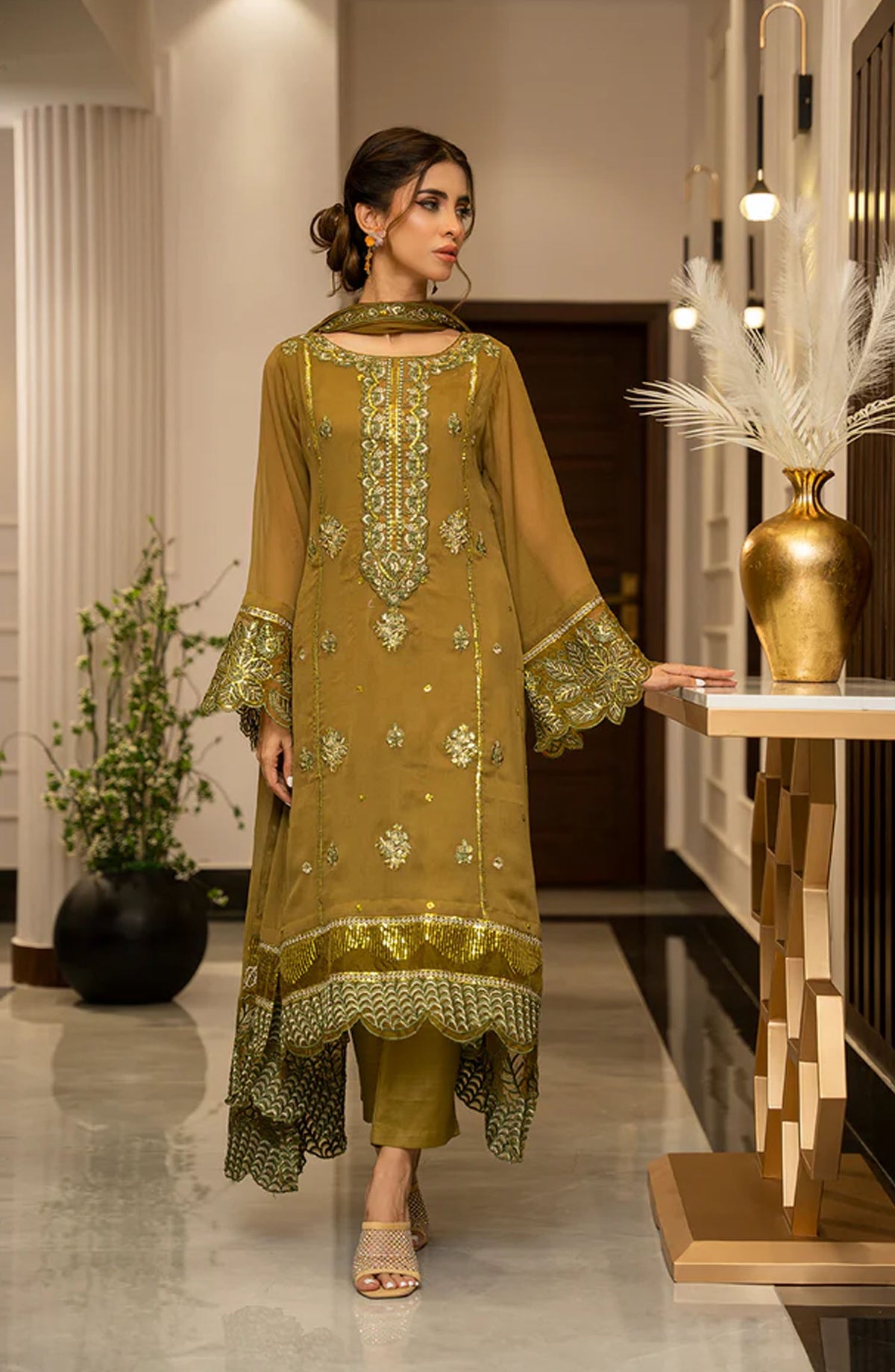 Zouj Embroidered Chiffon Unstitched 4 Piece Suit - Olive Allure - ZJ25EUCE - Green - Festive Collection