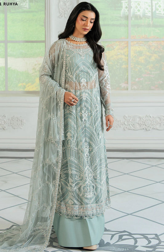 Inara by Zarif Embroidered Net Unstitched 3 Piece Suit - ZRI-01 Ruhya - ZF25IUF - Green - Formal Collection
