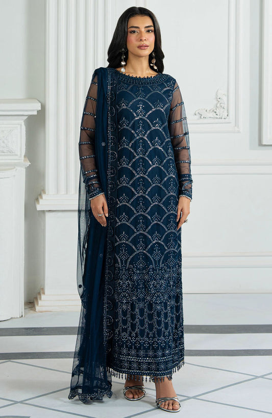 Inara by Zarif Embroidered Net Unstitched 3 Piece Suit - ZRI-02 Melisa - ZF25IUF - Blue - Formal Collection