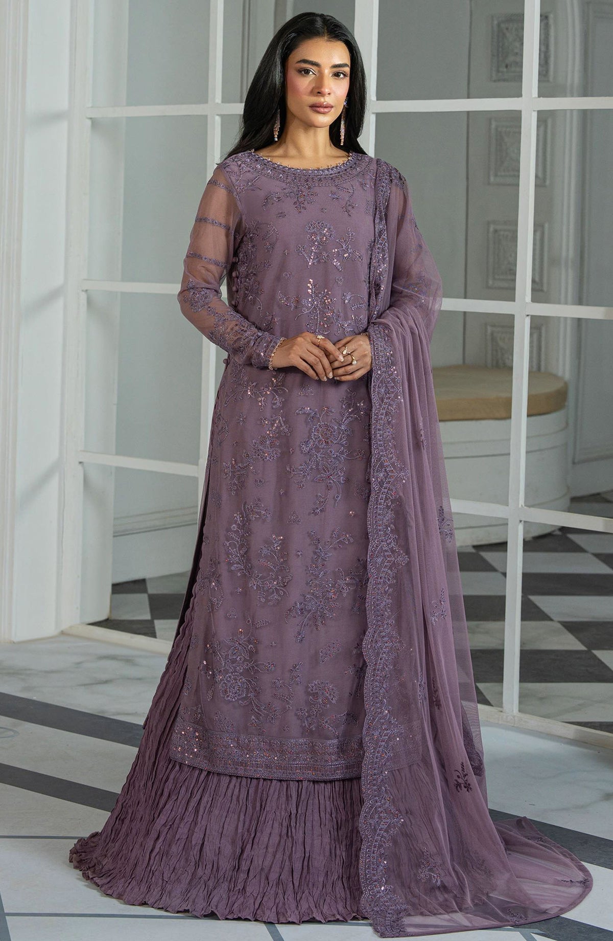 Inara by Zarif Embroidered Net Unstitched 3 Piece Suit - ZRI-03 Nisa - ZF25IUF - Purple - Formal Collection