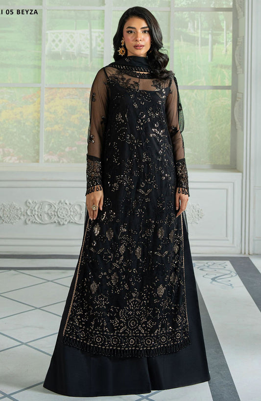 Inara by Zarif Embroidered Net Unstitched 3 Piece Suit - ZRI-05 Beyza - ZF25IUF - Black - Formal Collection
