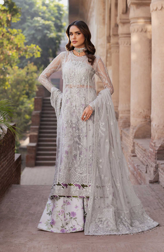 Shehnai by Zarif Embroidered Net Unstitched 3 Piece - ZS 04 BARSHA - ZF25S - White - Formal Collection