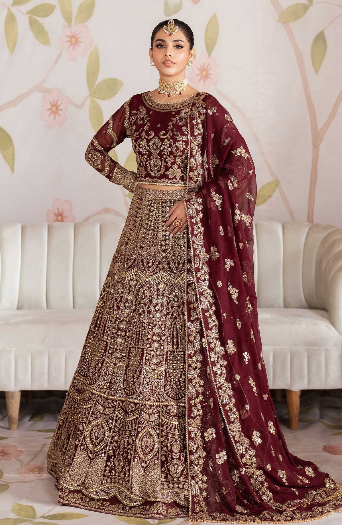 Shehnai by Zarif Embroidered Chiffon Unstitched 3 Piece - ZS 05 SHEEHAM - ZF25S - Maroon - Formal Collection