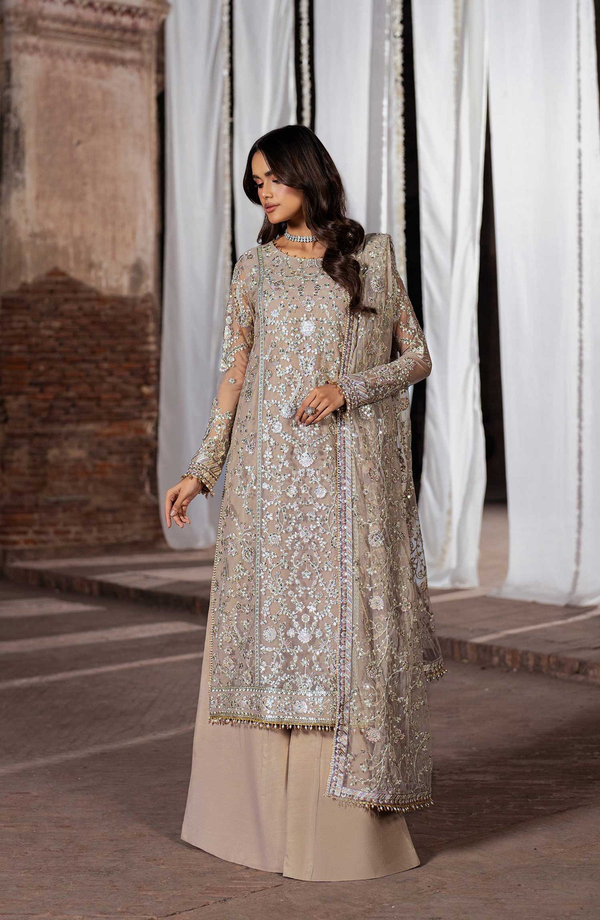Shehnai by Zarif Embroidered Net Unstitched 3 Piece - ZS 06 DOORIYA - ZF25S - Silver Grey - Formal Collection