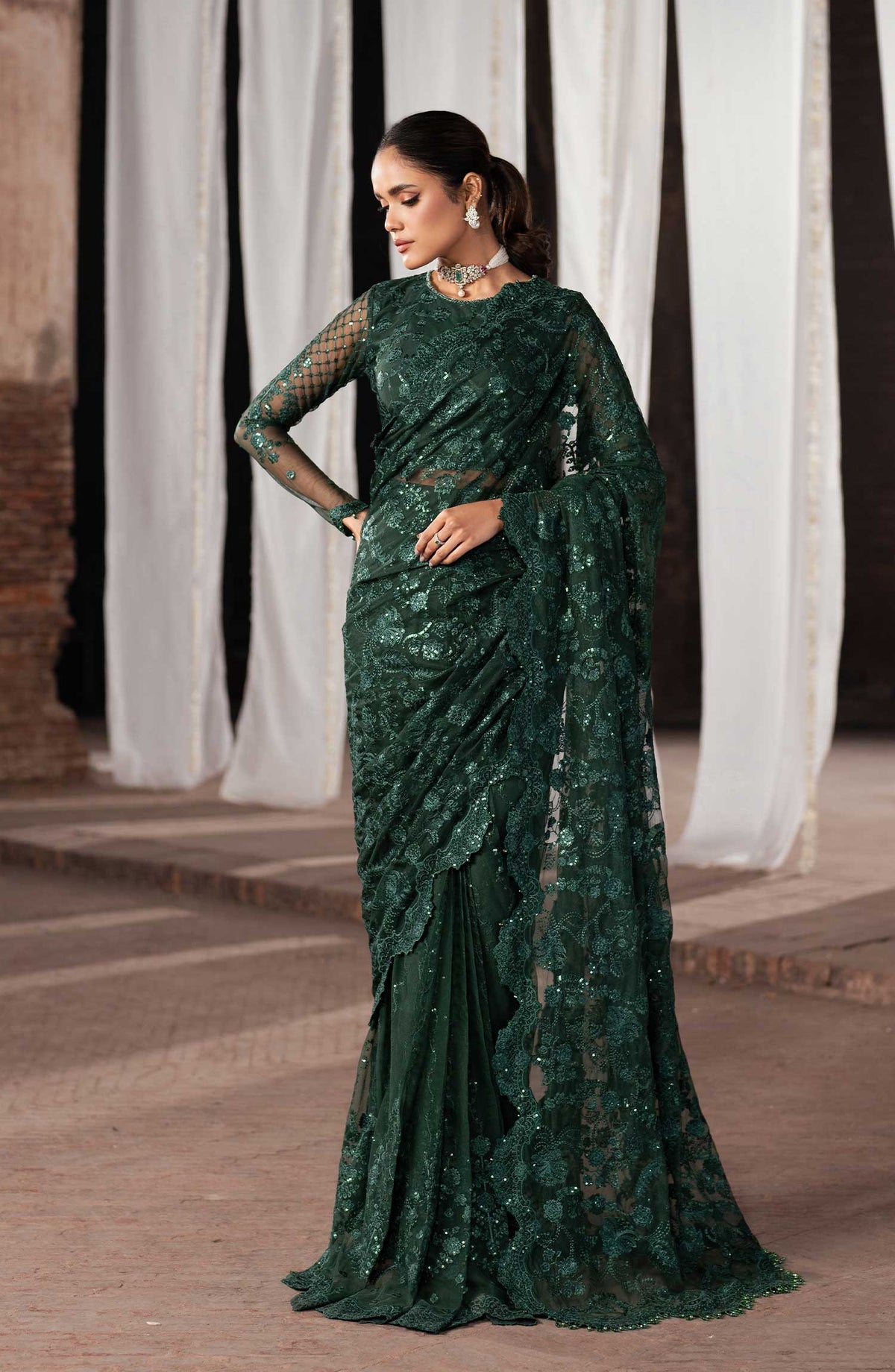 Shehnai by Zarif Embroidered Net Unstitched 3 Piece - ZS 08 MEESAM - ZF25S - Green - Formal Collection
