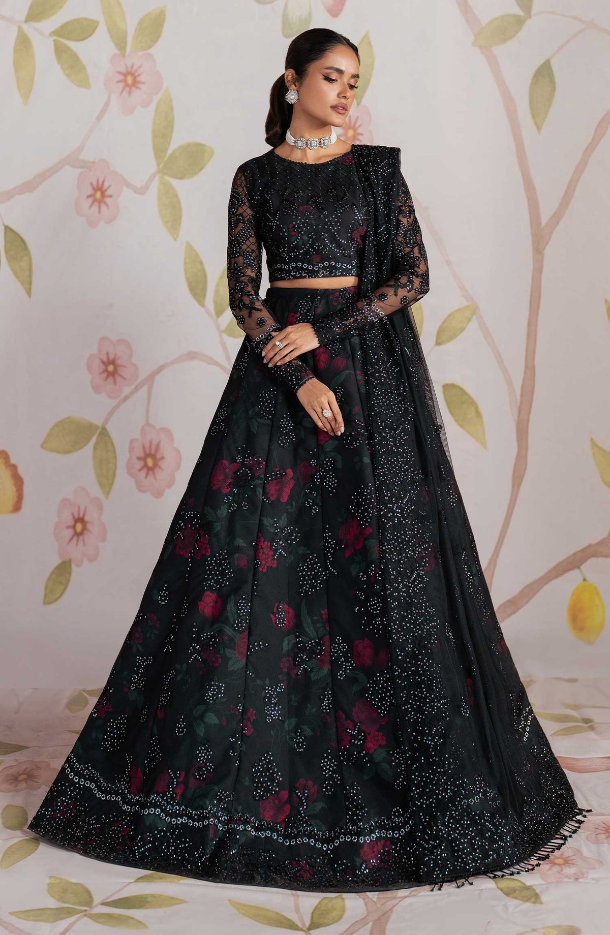 Shehnai by Zarif Embroidered Net Unstitched 3 Piece - ZS 09 HANEEN - ZF25S - Black - Formal Collection