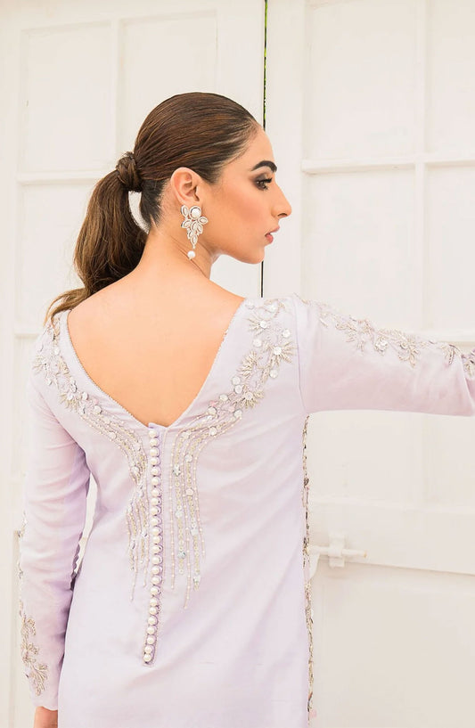 Hues Atelier Embroidered Raw Silk 3 Piece - Zuria - HA25LF - White - Festive Collection